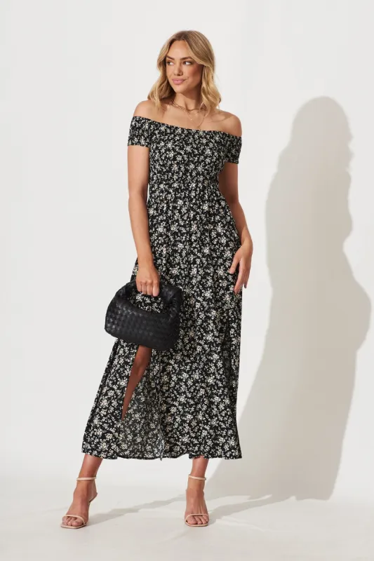 Under The Sun Maxi Dress In Black With Multi Floral Print sold by St Frock