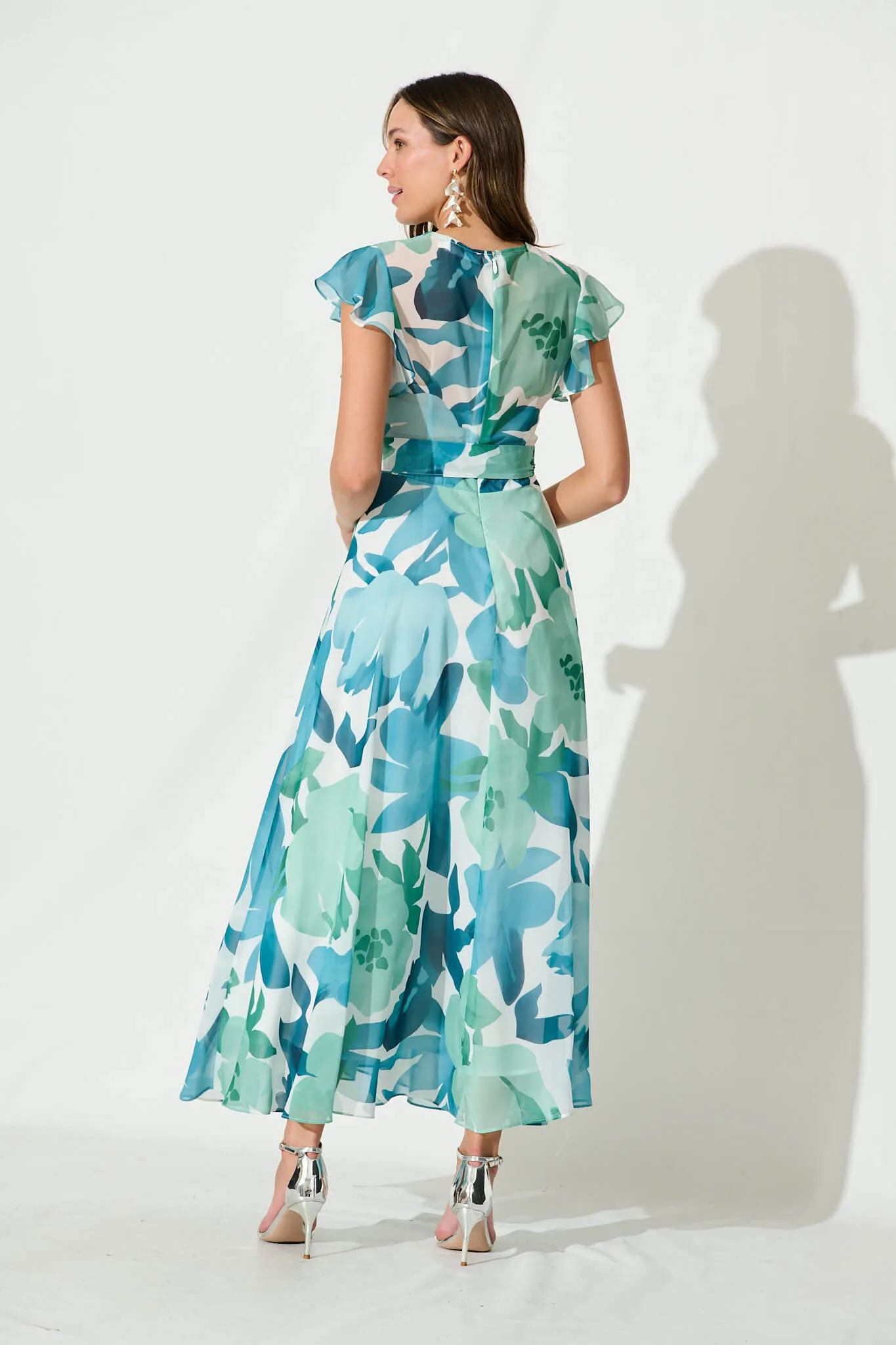 Wynter Maxi Dress In Green And Blue Floral Chiffon sold by St Frock product image thumbnail 4