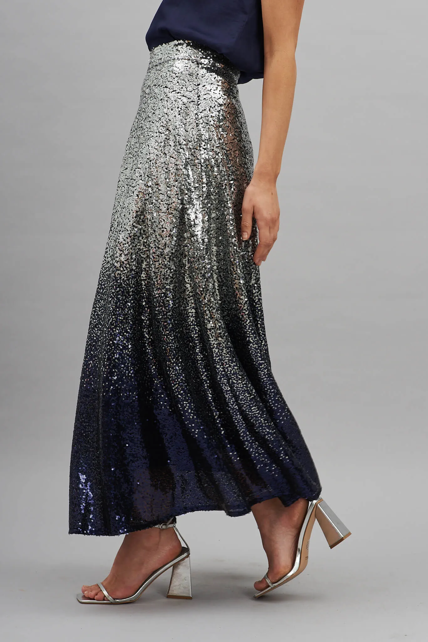 Exquisite Maxi Skirt In Silver With Navy Ombre Sequin sold by St Frock product image thumbnail 2