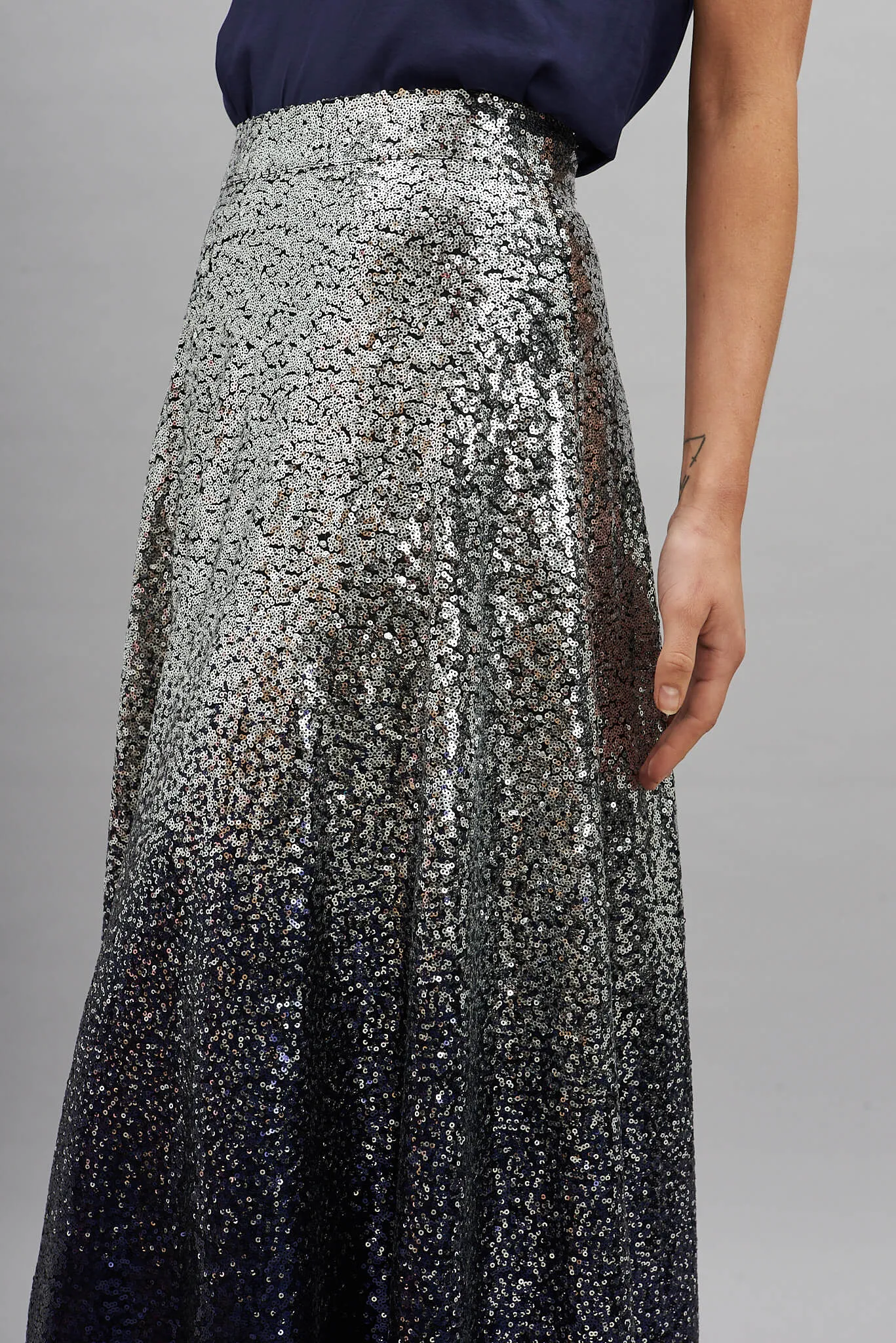 Exquisite Maxi Skirt In Silver With Navy Ombre Sequin sold by St Frock product image thumbnail 5