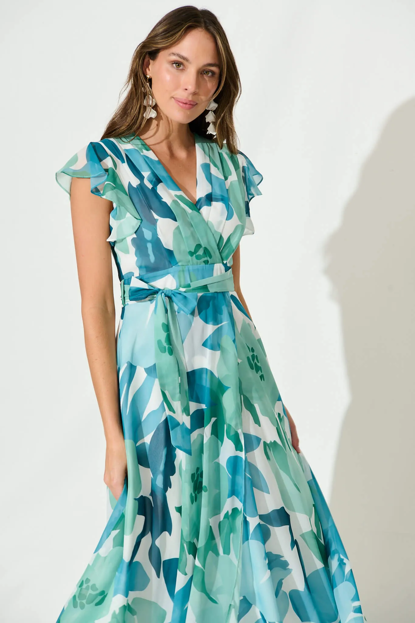 Wynter Maxi Dress In Green And Blue Floral Chiffon sold by St Frock product image thumbnail 2
