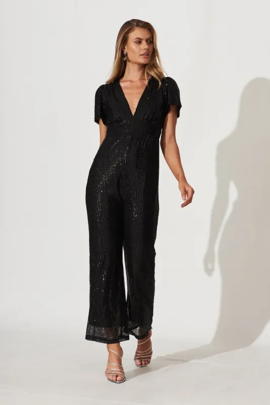 Superstar Jumpsuit In Black Sequin sold by St Frock
