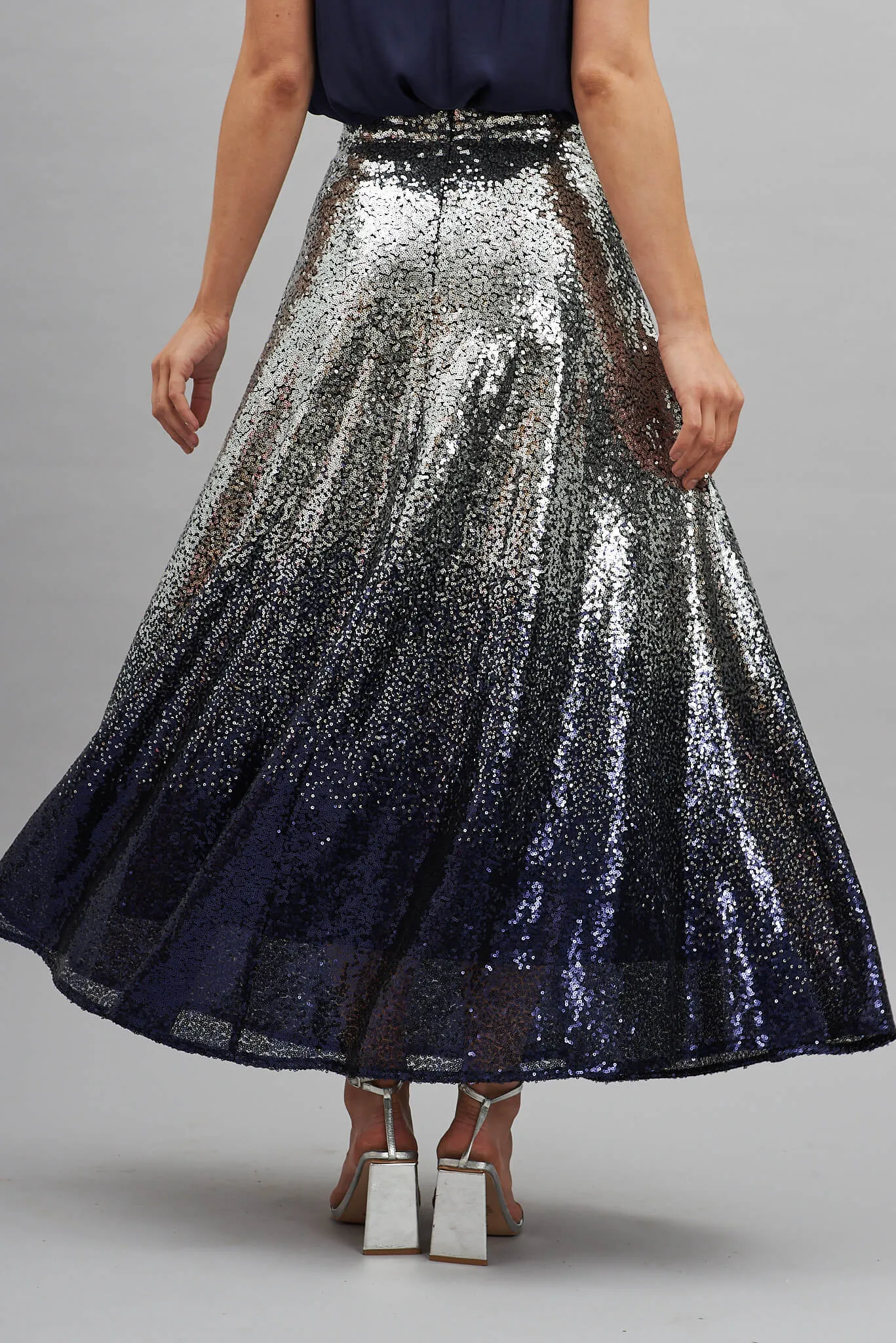 Exquisite Maxi Skirt In Silver With Navy Ombre Sequin sold by St Frock product image thumbnail 3