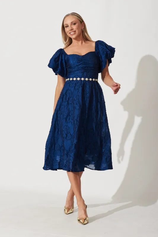Flora Midi Dress In Navy Floral Burnout Organza sold by St Frock