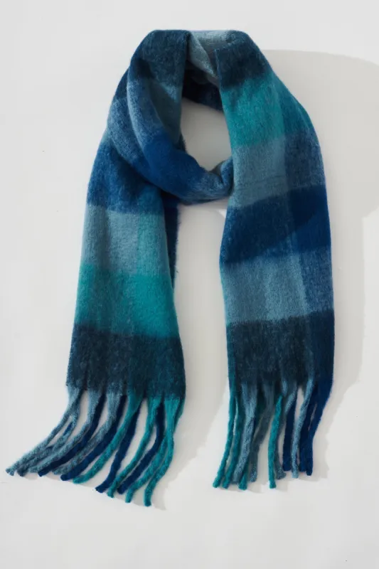 August + Delilah Brooklyn Knit Scarf In Multi Dark Blue Check sold by St Frock