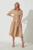 Fairfax Midi Shirt Dress In Taupe Cotton sold by St Frock