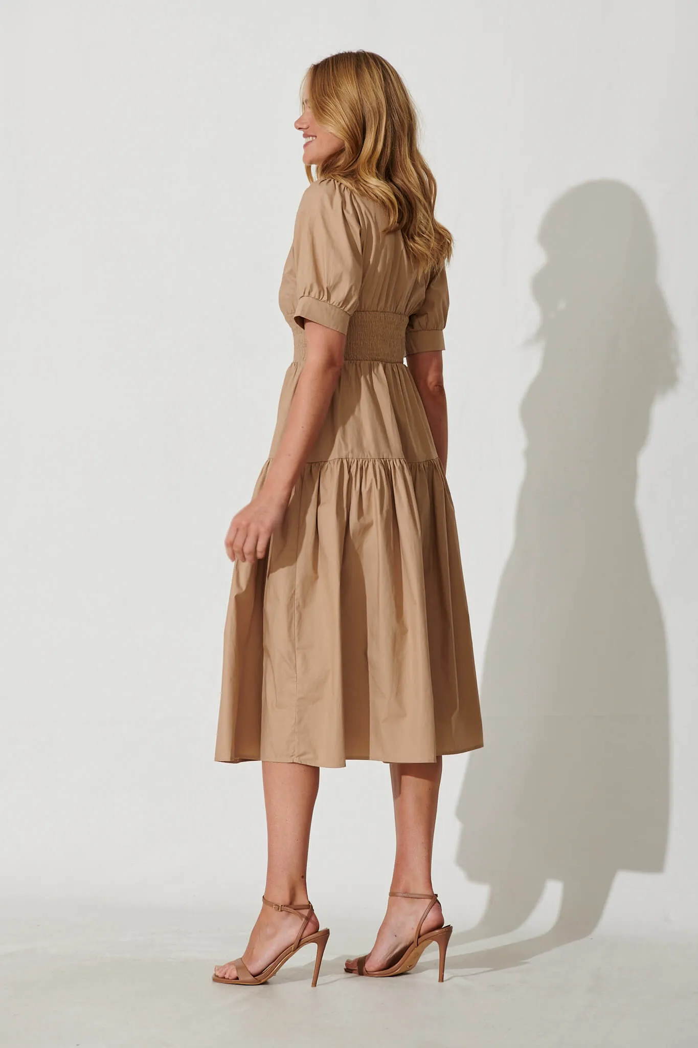 Fairfax Midi Shirt Dress In Taupe Cotton sold by St Frock product image thumbnail 3