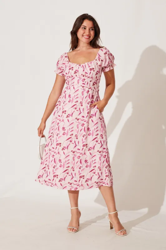 Hilary Midi Dress In Blush With Pink Floral Print sold by St Frock