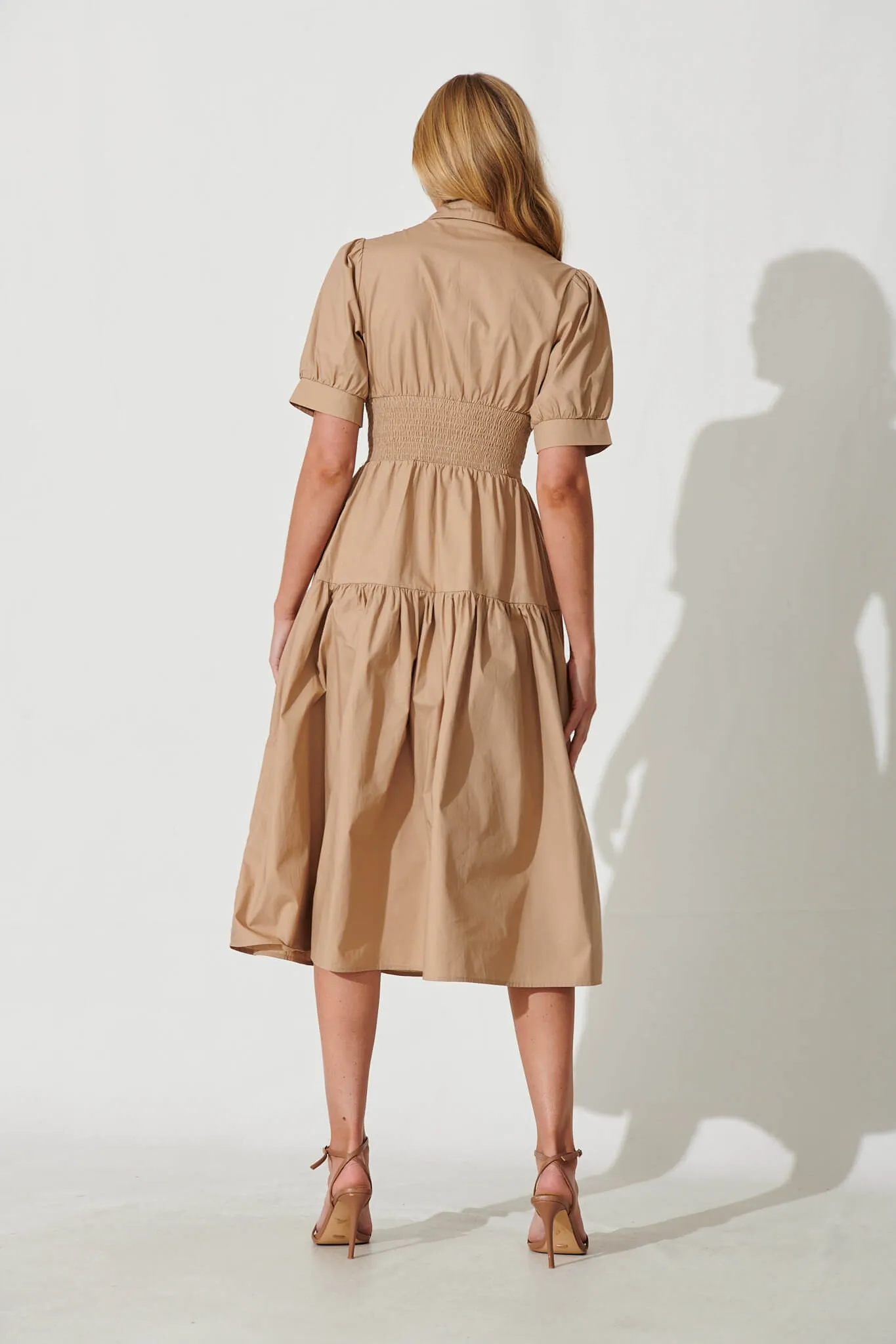 Fairfax Midi Shirt Dress In Taupe Cotton sold by St Frock product image thumbnail 4