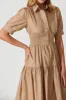 Fairfax Midi Shirt Dress In Taupe Cotton sold by St Frock
