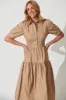 Fairfax Midi Shirt Dress In Taupe Cotton sold by St Frock