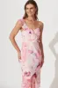 Rosy Midi Dress In Pink Multi Floral Chiffon sold by St Frock