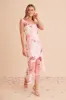 Rosy Midi Dress In Pink Multi Floral Chiffon sold by St Frock