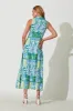 Remember Maxi Shirt Dress In Blue And Green Linen Blend sold by St Frock