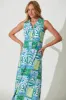 Remember Maxi Shirt Dress In Blue And Green Linen Blend sold by St Frock