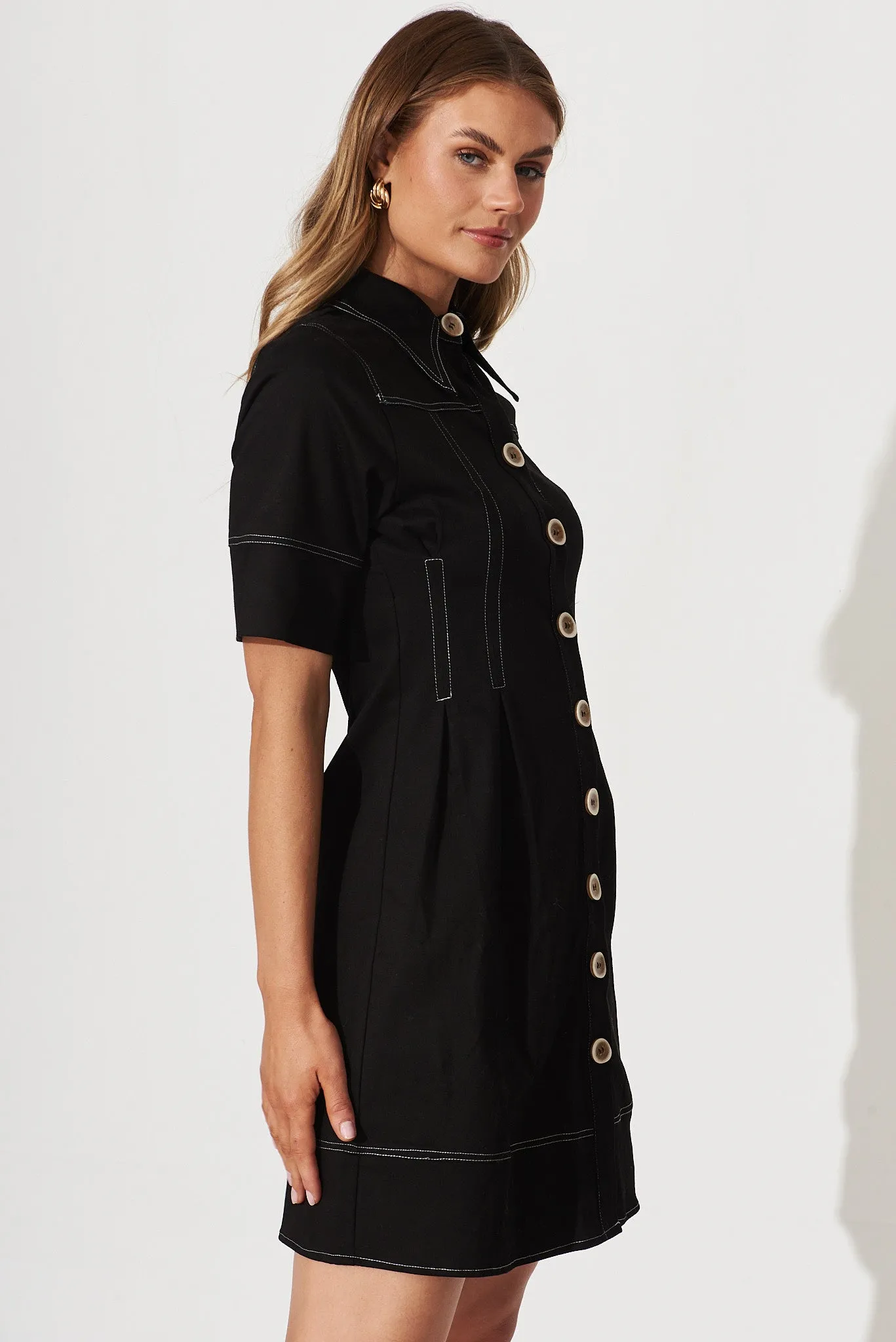 Soleil Shirt Dress In Black Cotton Blend sold by St Frock product image thumbnail 4