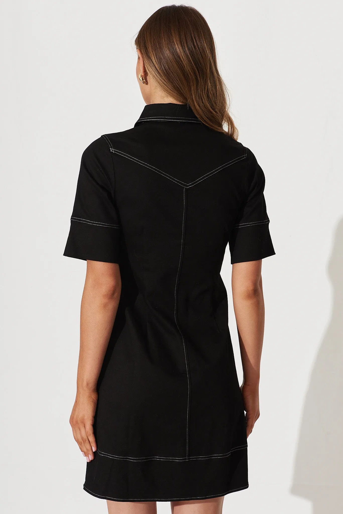 Soleil Shirt Dress In Black Cotton Blend sold by St Frock product image thumbnail 5