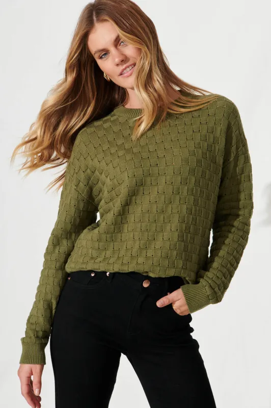 Midler Knit In Khaki Basket Weave Cotton Blend sold by St Frock