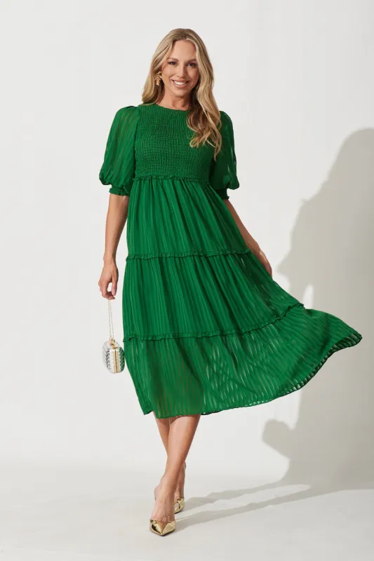 Martha Midi Dress In Green Chiffon sold by St Frock