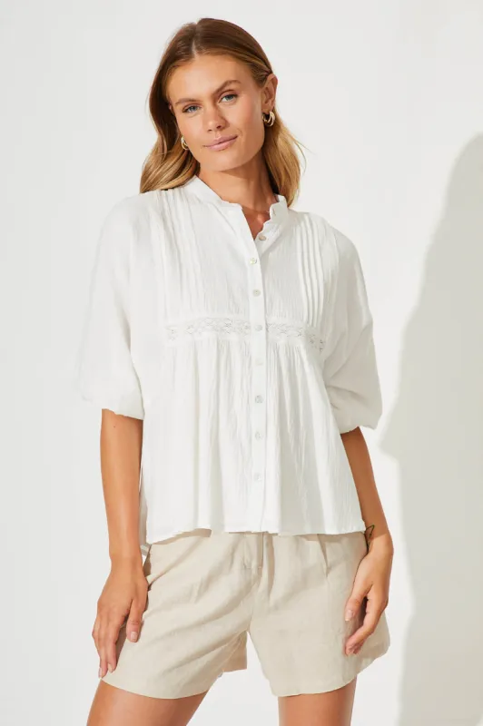 Valley Shirt In White Cotton sold by St Frock