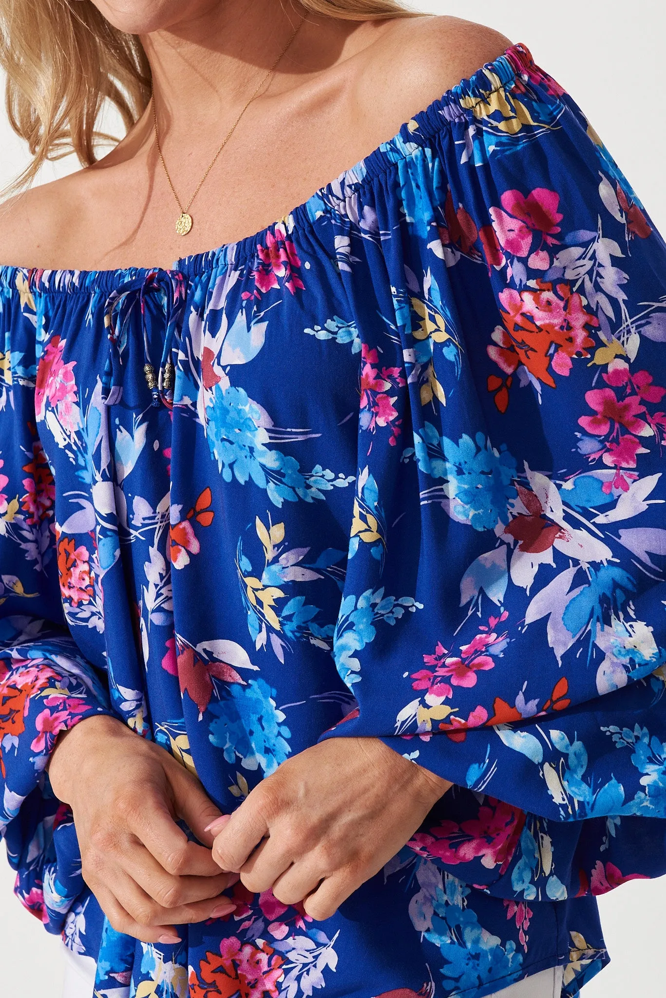 Milena Top In Blue With Pink Floral sold by St Frock product image thumbnail 4