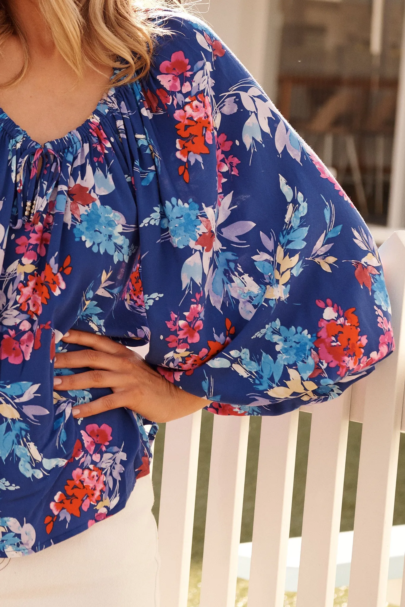 Milena Top In Blue With Pink Floral sold by St Frock product image thumbnail 5