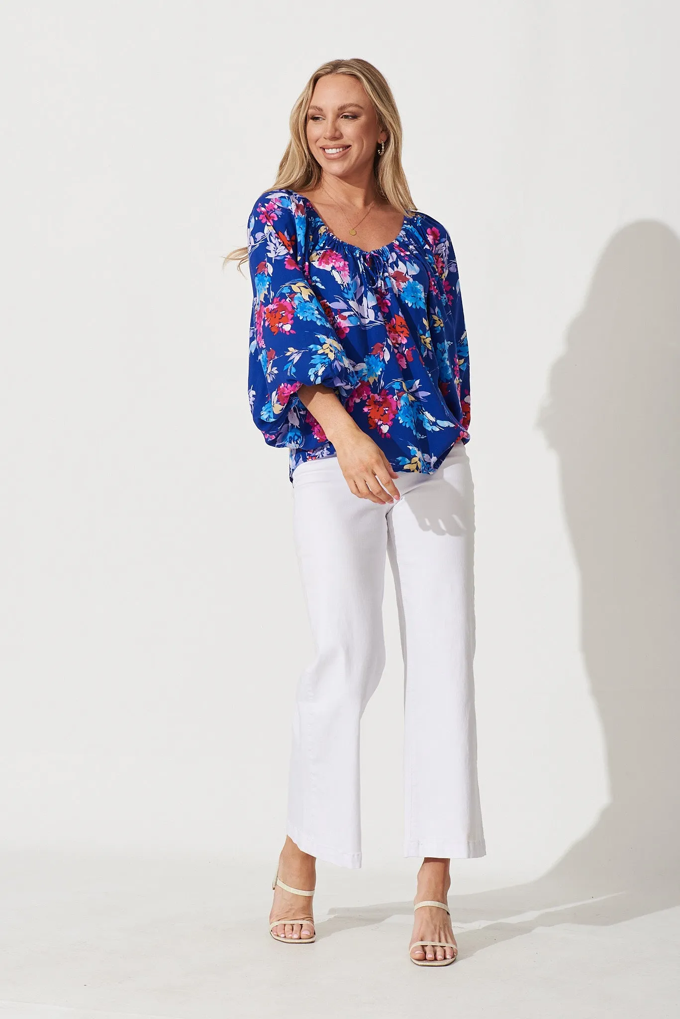 Milena Top In Blue With Pink Floral sold by St Frock product image thumbnail 2