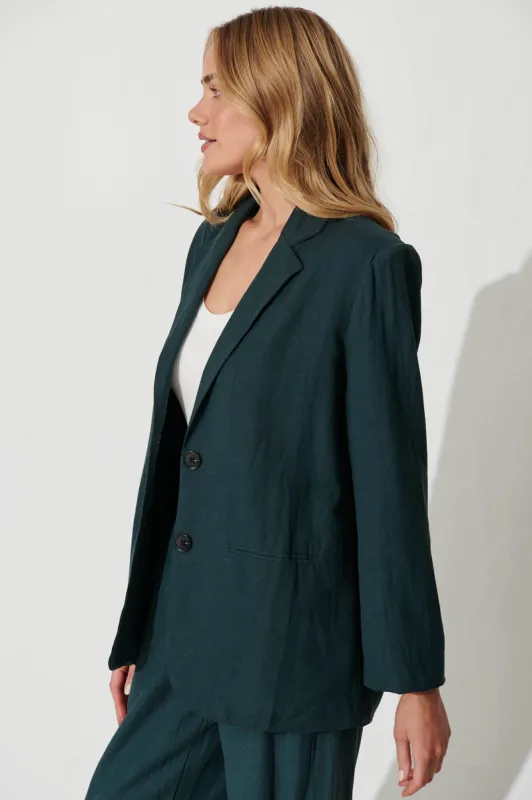 Pevita Blazer In Emerald Cotton Linen sold by St Frock
