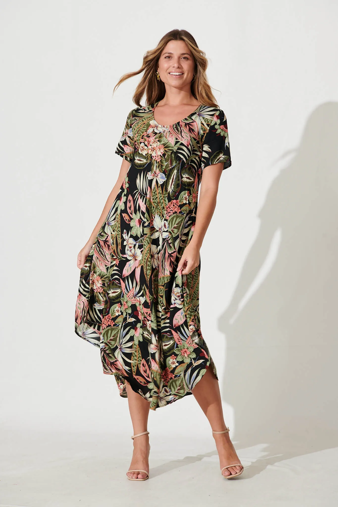 Nerissa Midi Dress In Black With Multi Floral sold by St Frock