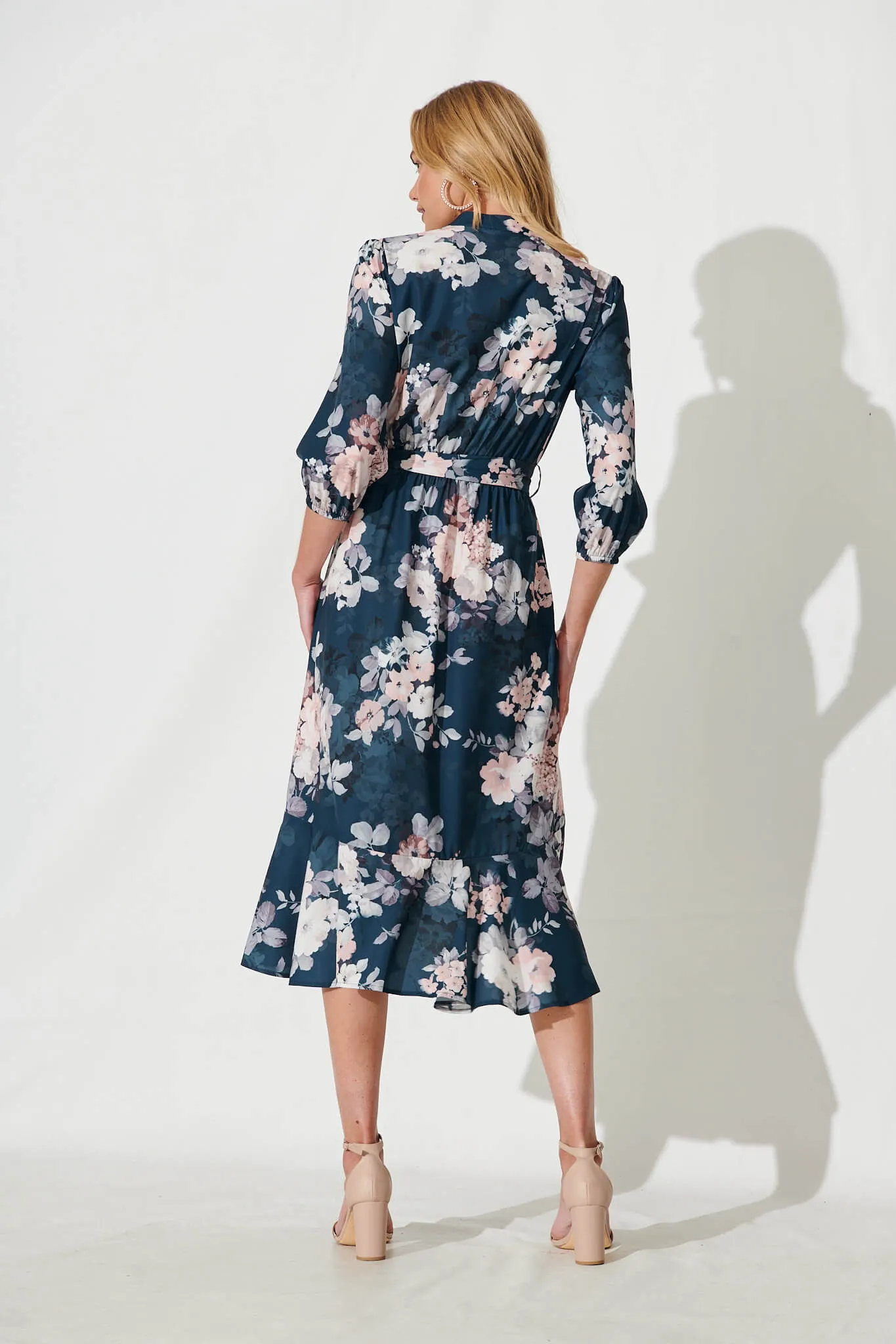 Jemimah Midi Dress In Teal With Blush Floral Print sold by St Frock product image thumbnail 4