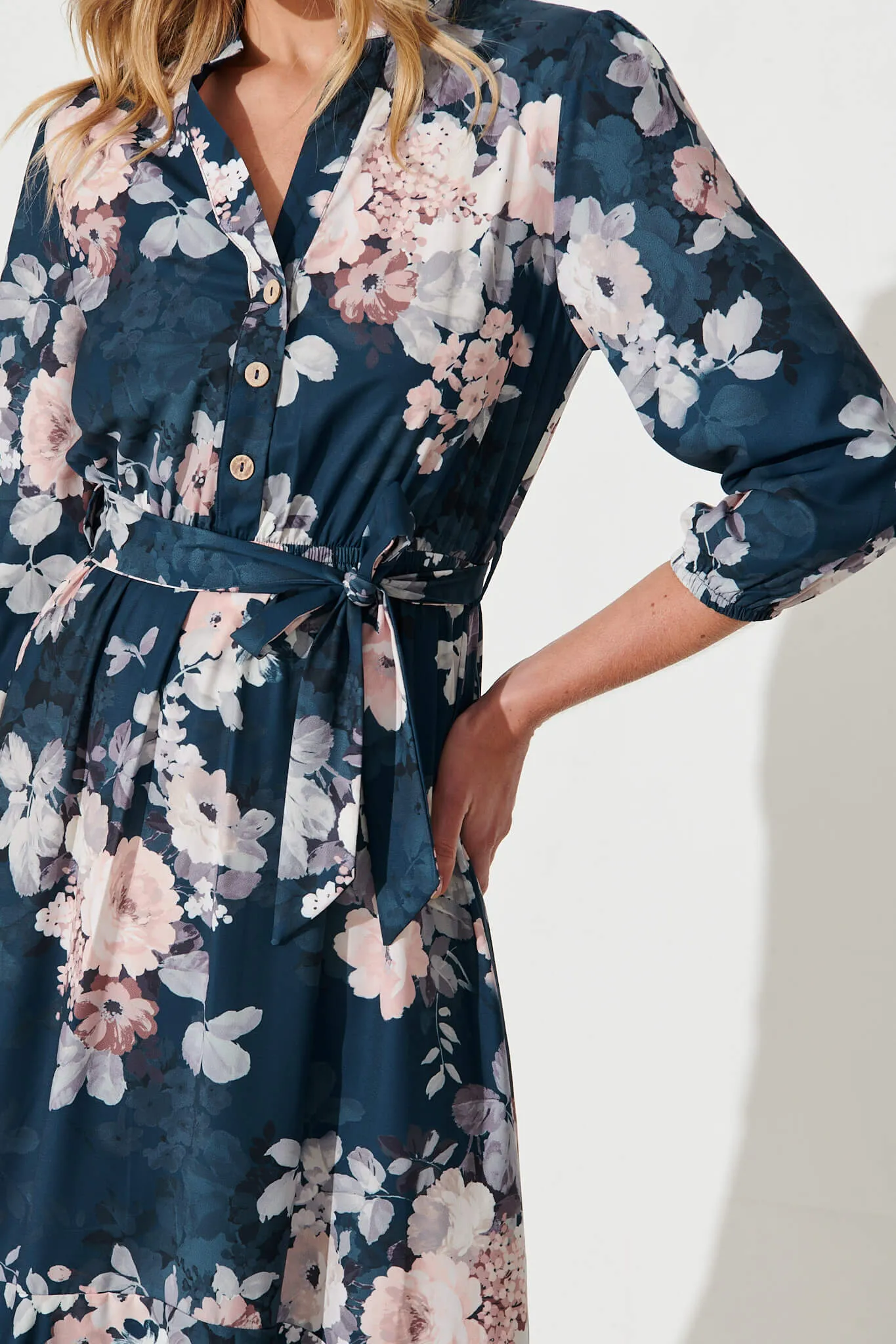Jemimah Midi Dress In Teal With Blush Floral Print sold by St Frock product image thumbnail 5