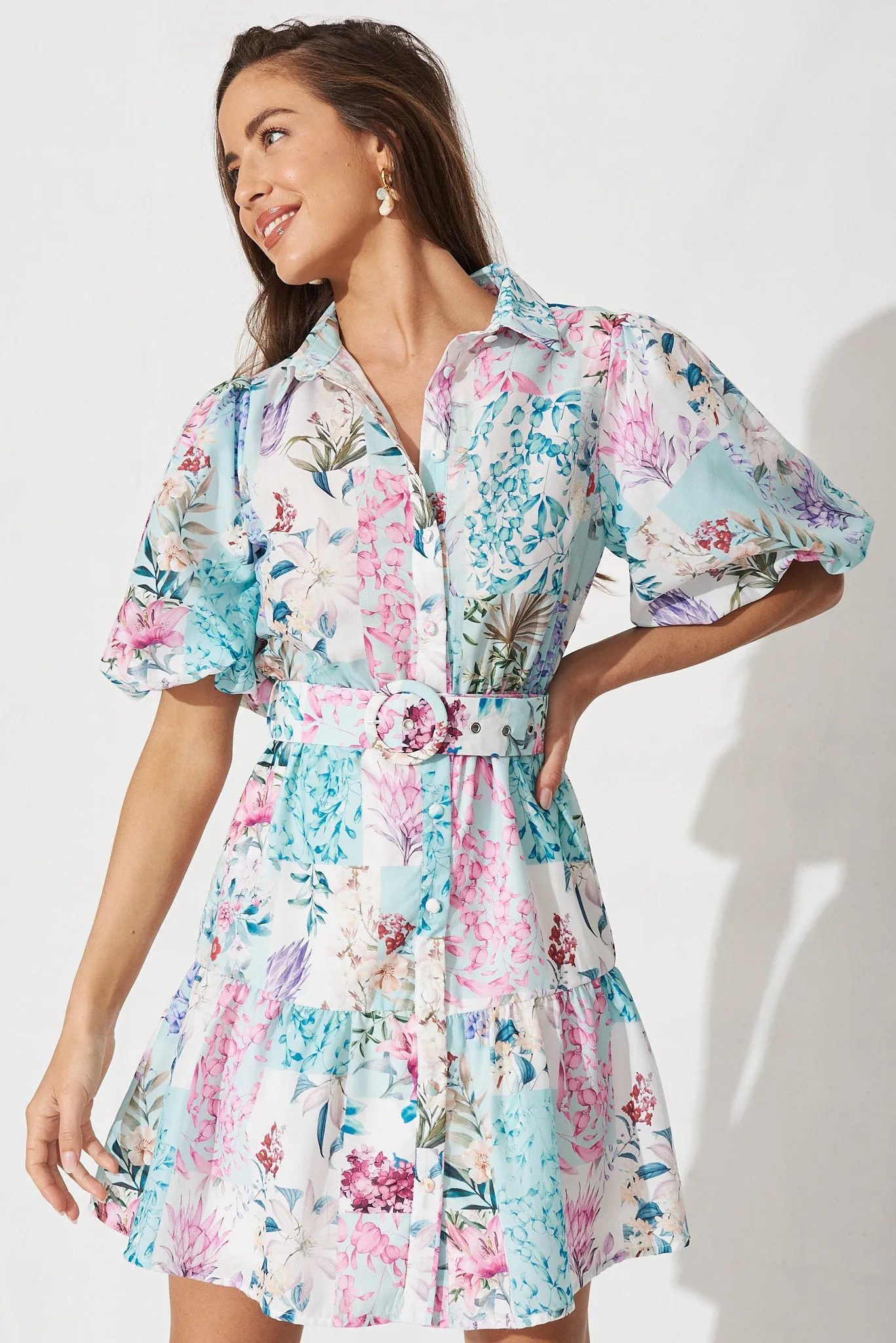 Courtney Shirt Dress In Blue Patch Floral sold by St Frock product image thumbnail 2