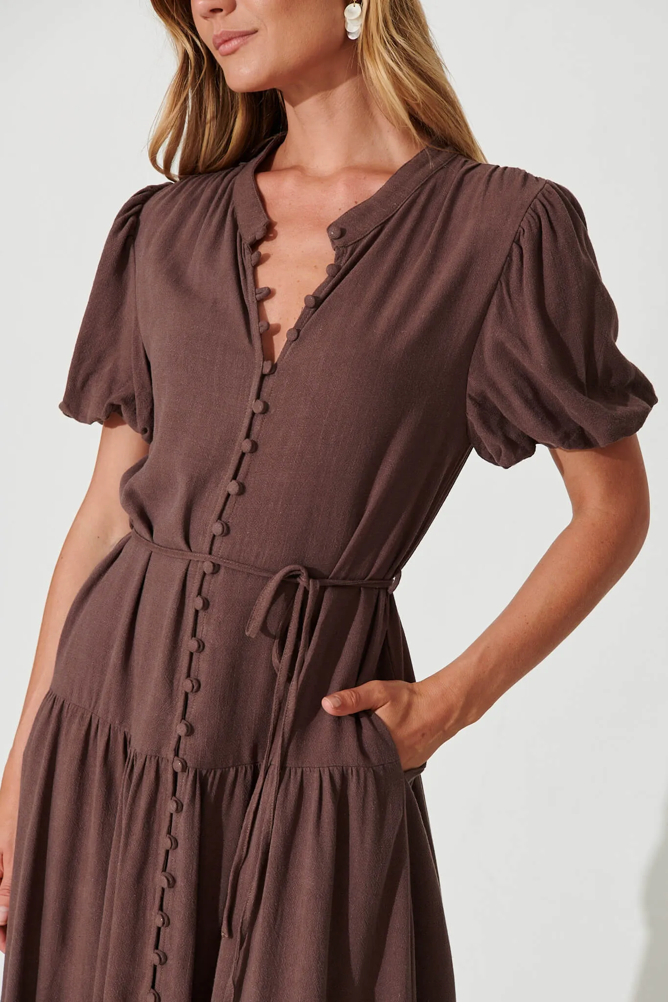 Everyday Midi Dress In Mocha Linen Blend sold by St Frock product image thumbnail 5