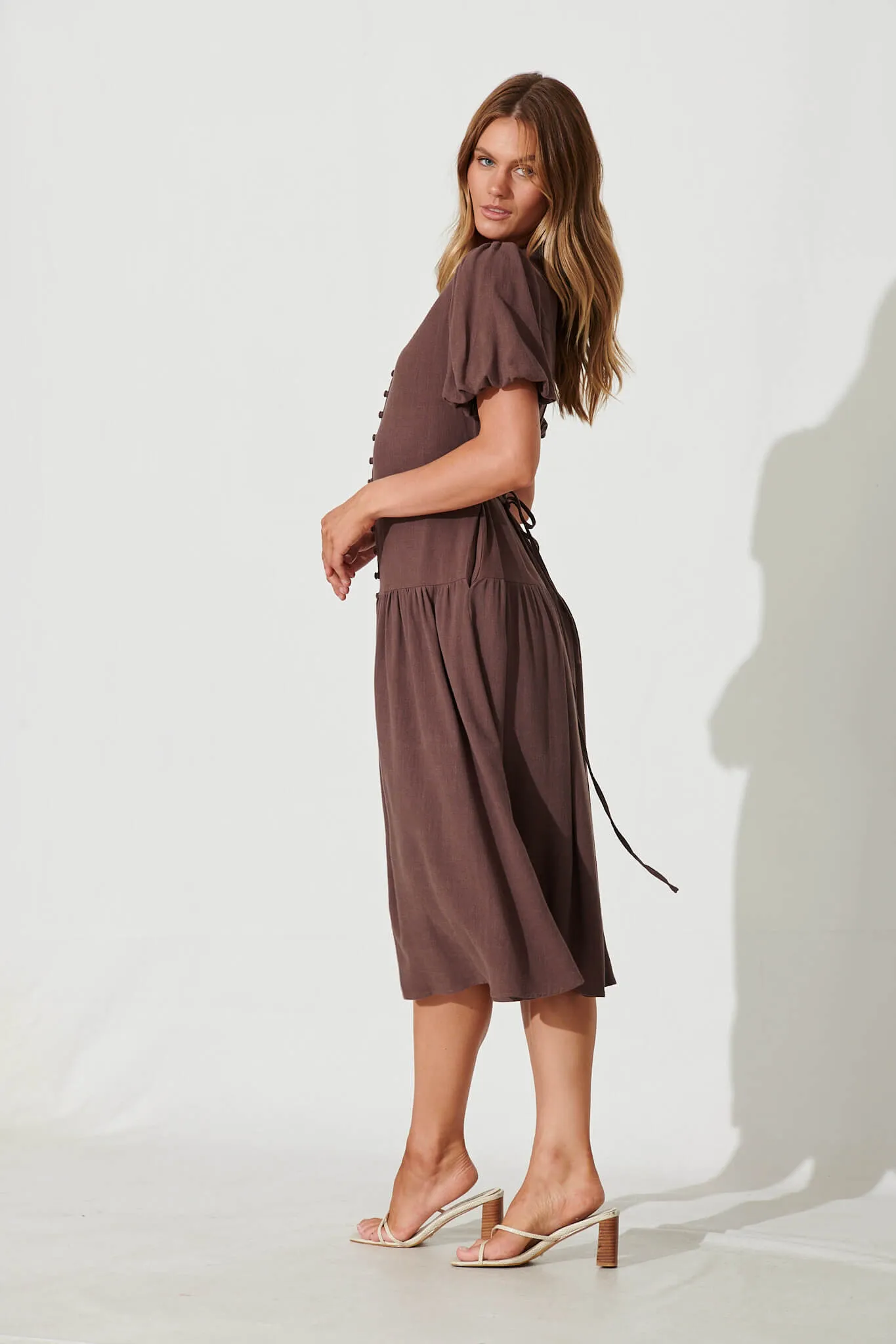 Everyday Midi Dress In Mocha Linen Blend sold by St Frock product image thumbnail 3