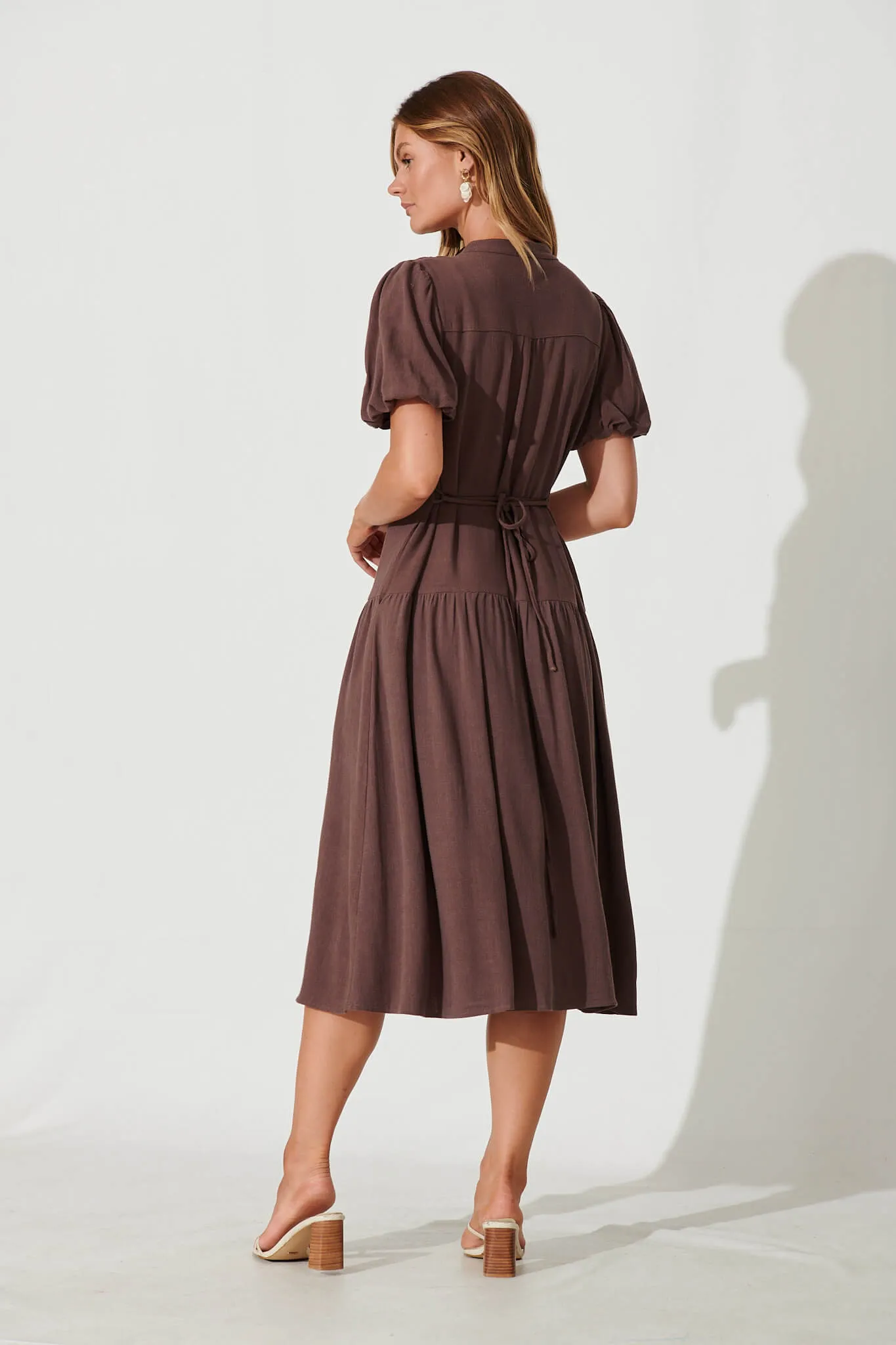 Everyday Midi Dress In Mocha Linen Blend sold by St Frock product image thumbnail 4