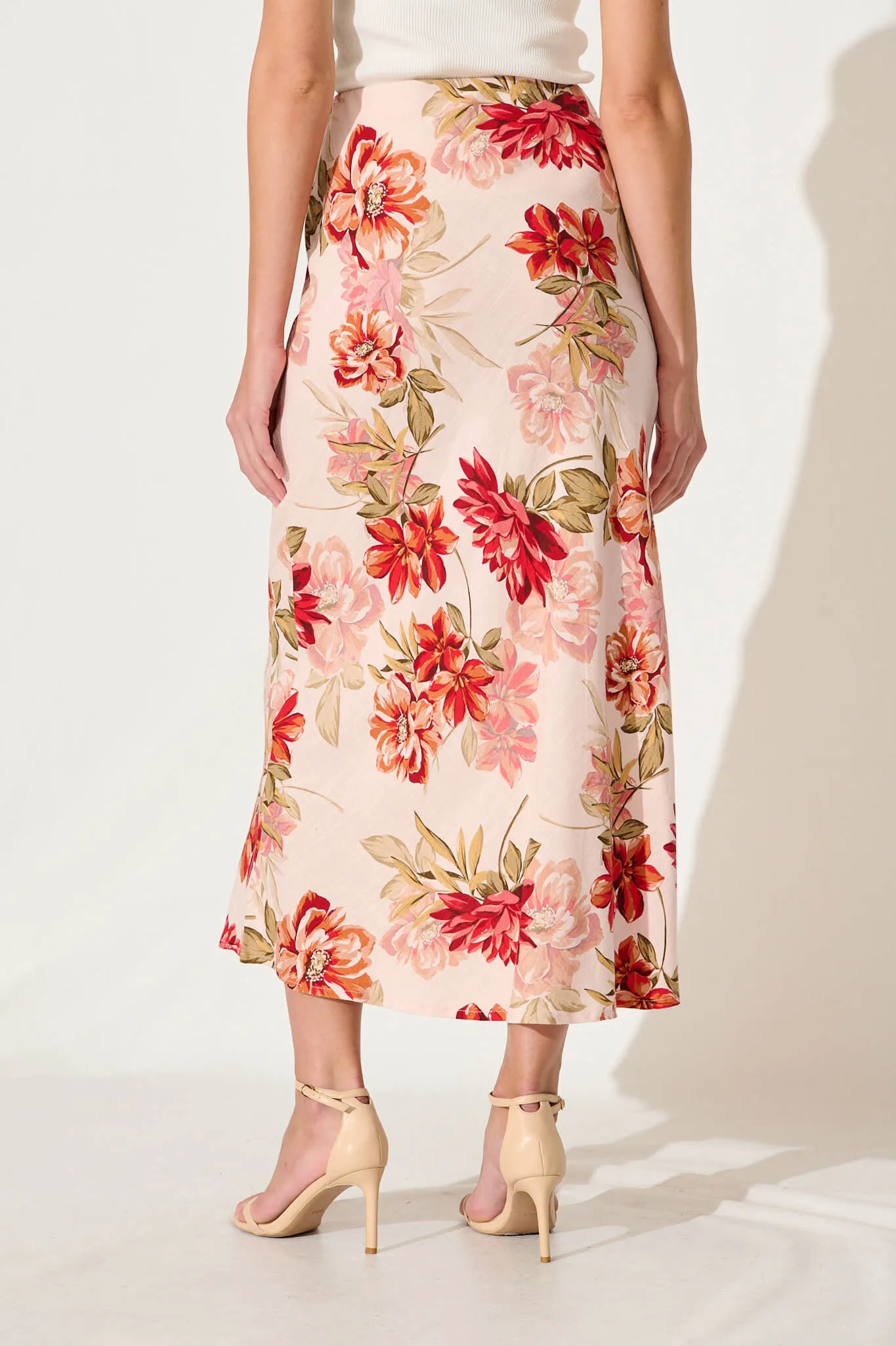 Jett Maxi Skirt In Pink With Multi Floral Linen Blend sold by St Frock product image thumbnail 3