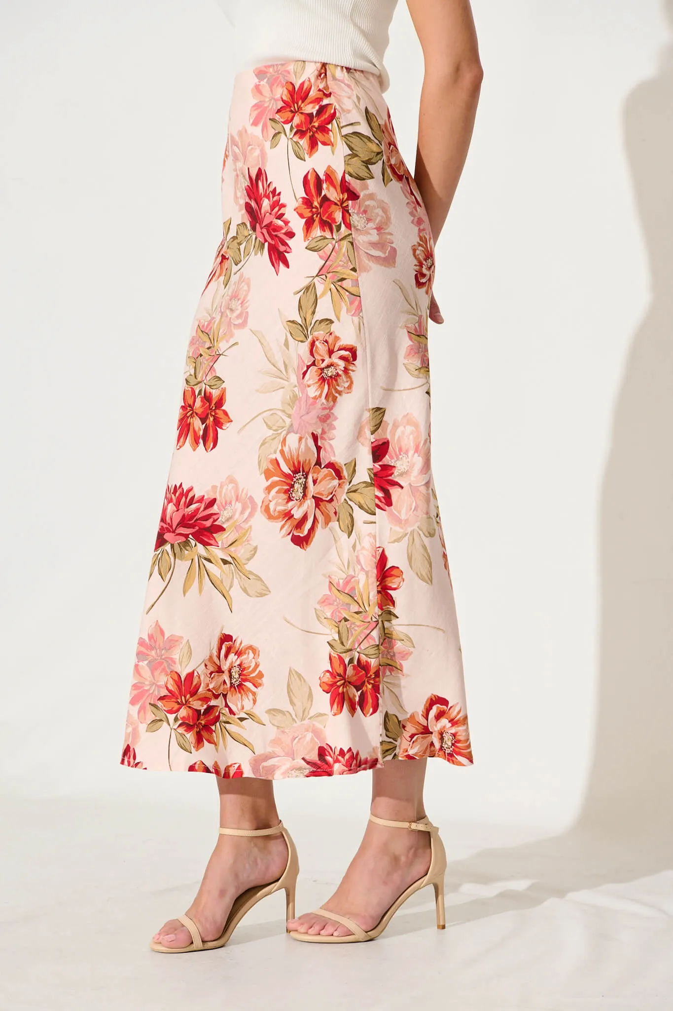 Jett Maxi Skirt In Pink With Multi Floral Linen Blend sold by St Frock product image thumbnail 2