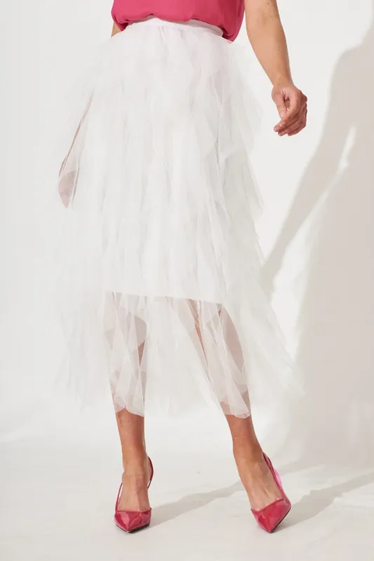 Cleef Midi Tulle Skirt In White sold by St Frock