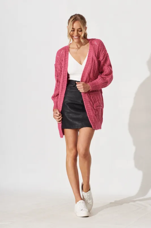 Turvey Knit Cardigan In Pink Marle Wool Blend sold by St Frock