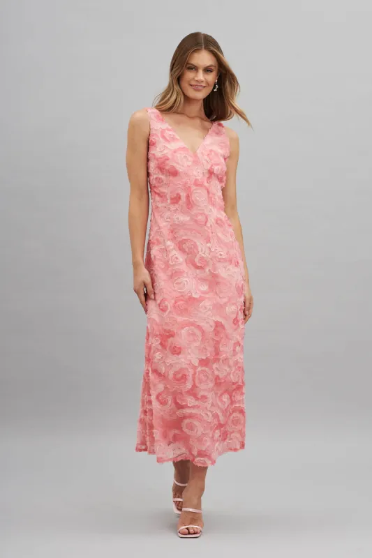 Gracious Midi Dress In Blush Floral Embroidered Tulle sold by St Frock