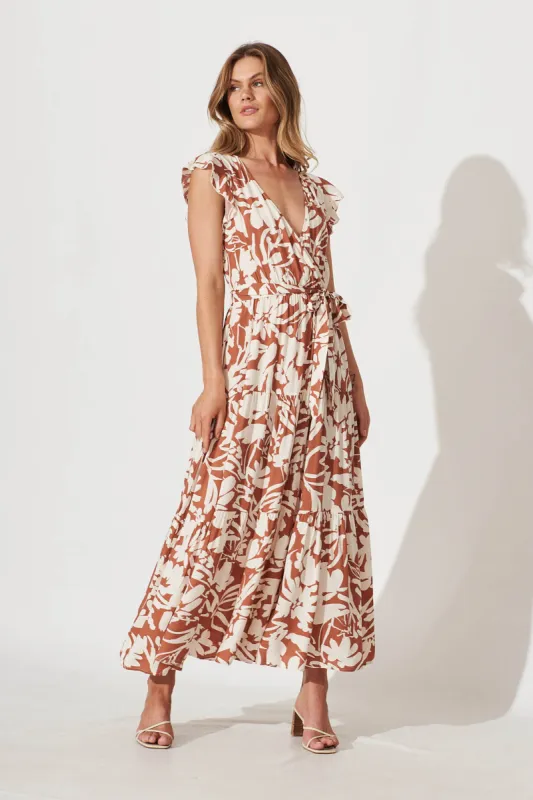 Colleen Maxi Dress In Brown With Cream Floral sold by St Frock
