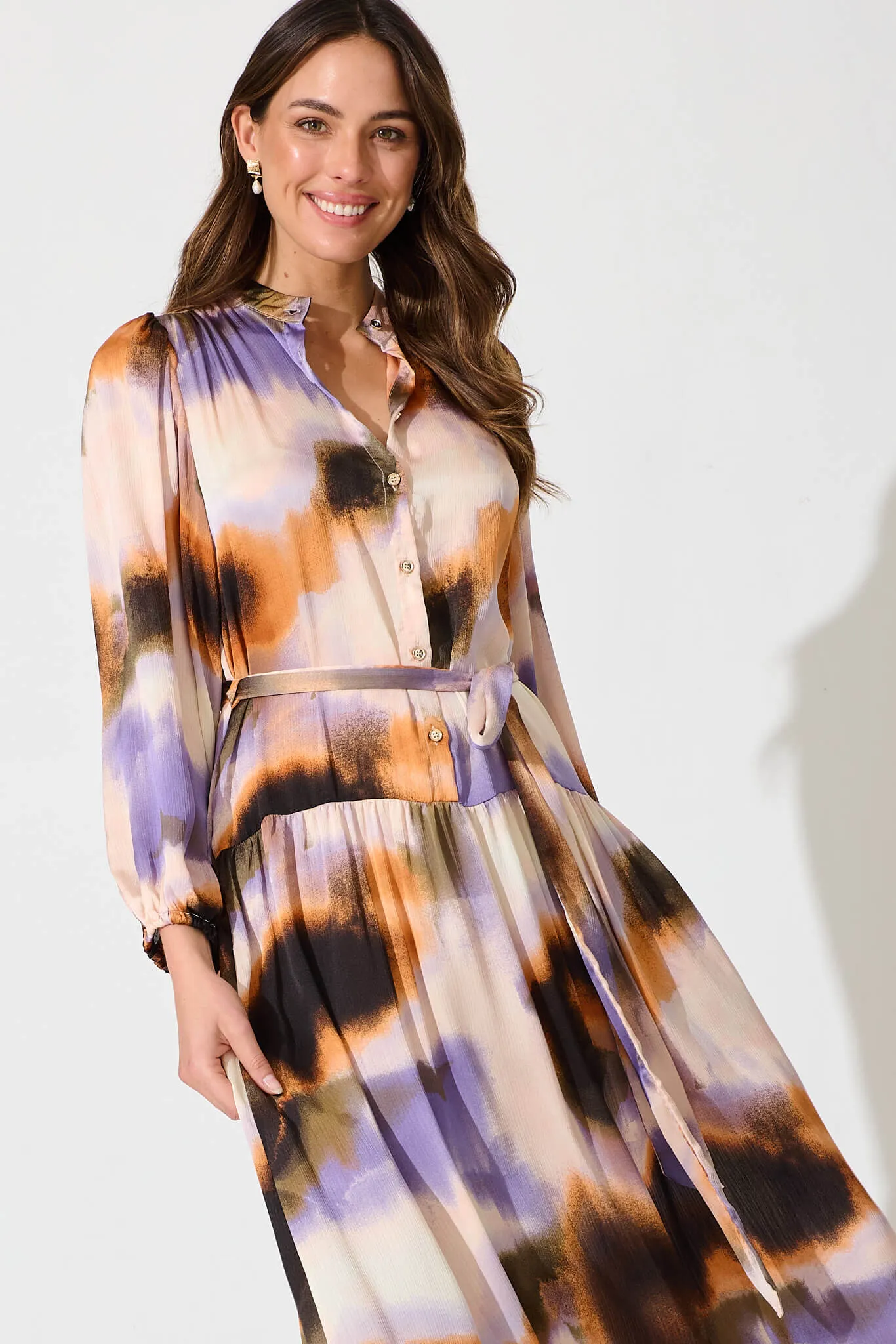 Pippa Maxi Dress In Lilac And Rust Print Chiffon sold by St Frock product image thumbnail 2