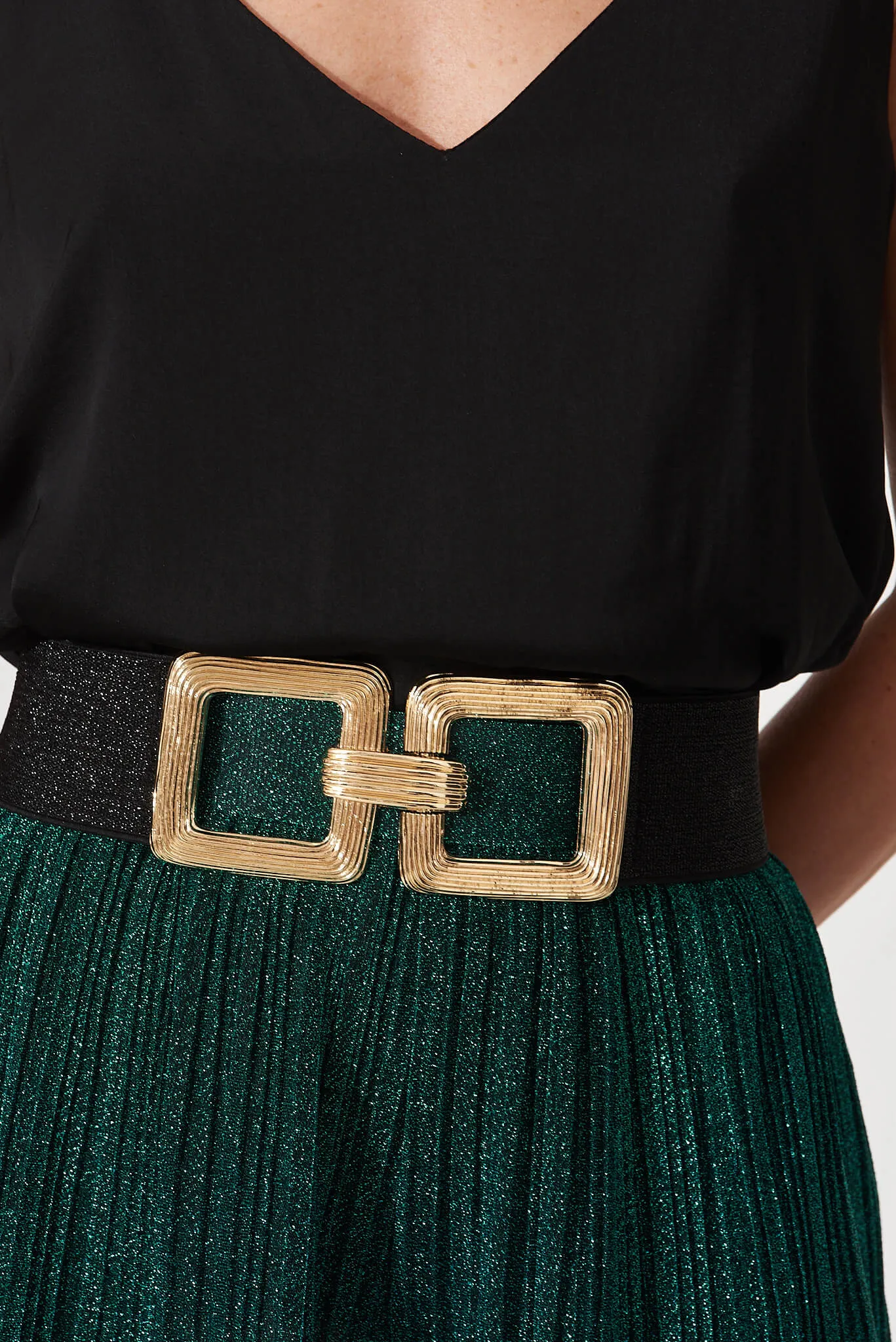 Marilyn Stretch Belt In Black With Gold Buckle sold by St Frock product image thumbnail 4