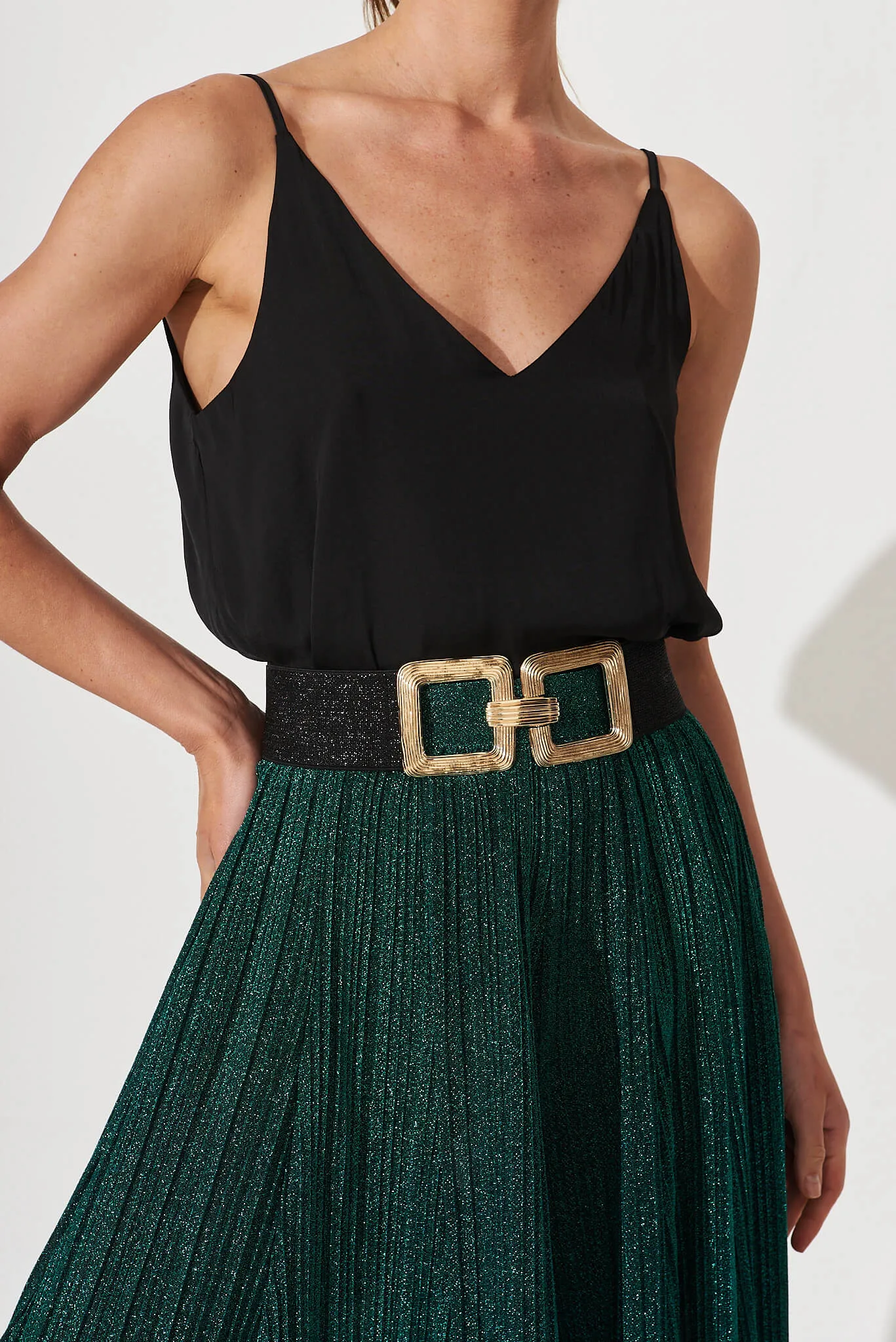 Marilyn Stretch Belt In Black With Gold Buckle sold by St Frock product image thumbnail 2