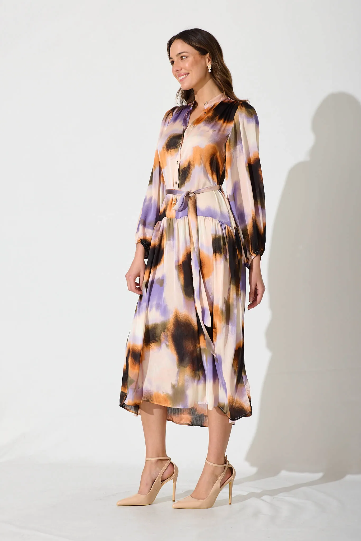 Pippa Maxi Dress In Lilac And Rust Print Chiffon sold by St Frock product image thumbnail 3