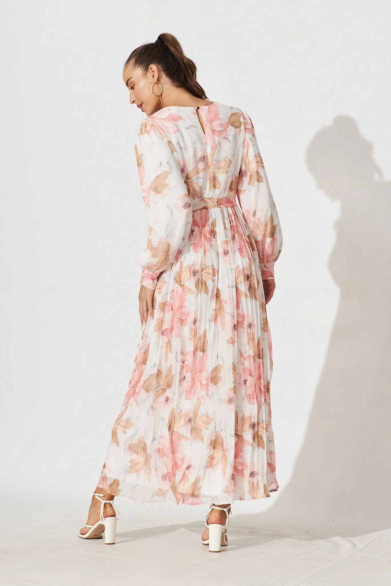 Radwell Maxi Dress In White With Peach Floral Chiffon sold by St Frock product image thumbnail 4