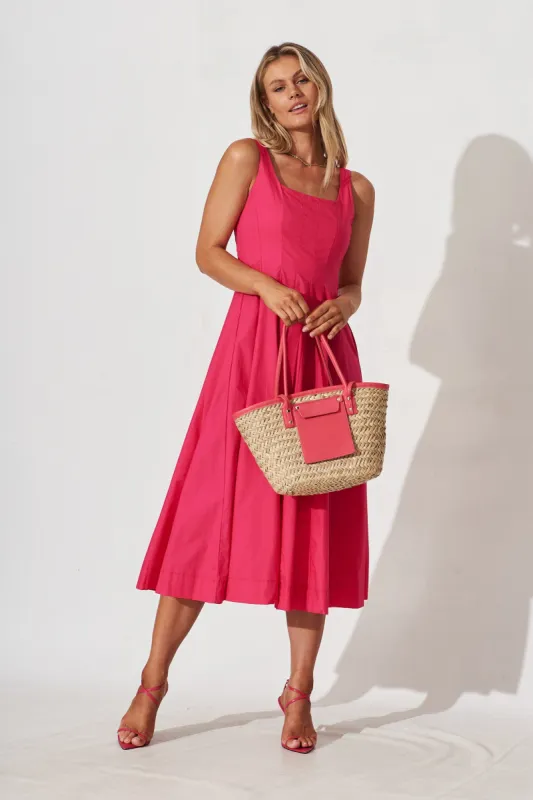 Angelita Midi Dress In Hot Pink Cotton sold by St Frock