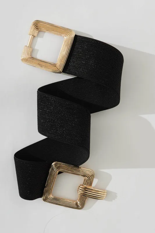 Marilyn Stretch Belt In Black With Gold Buckle sold by St Frock