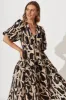 Amalie Midi Dress In Black With Beige Swirl Print sold by St Frock
