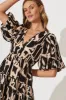 Amalie Midi Dress In Black With Beige Swirl Print sold by St Frock